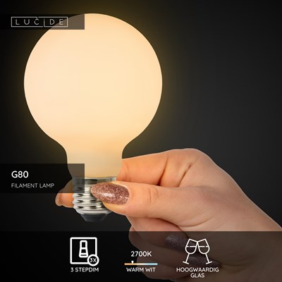Lucide G80 - Filament lamp - Ø 8 cm - LED 3 StepDim - E27 - 1x8W 2700K - Opaal